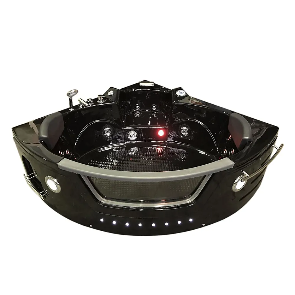 Baignoire Balnéo|Eliteshopping Bain à remous noir 150 x 150 cm Chromothérapie 12 jets Papaver