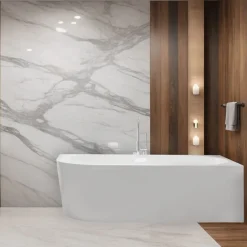 Baignoire Asymétrique|Balneo - Baignoire îlot d'angle droit AVOLA blanche acrylique 150x75 cm - Baignoire de salle de bain
