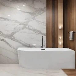 Balneo - baignoire îlot d'angle droite 150x75 cm AVOLA avec cache trop-plein et bonde anthracite