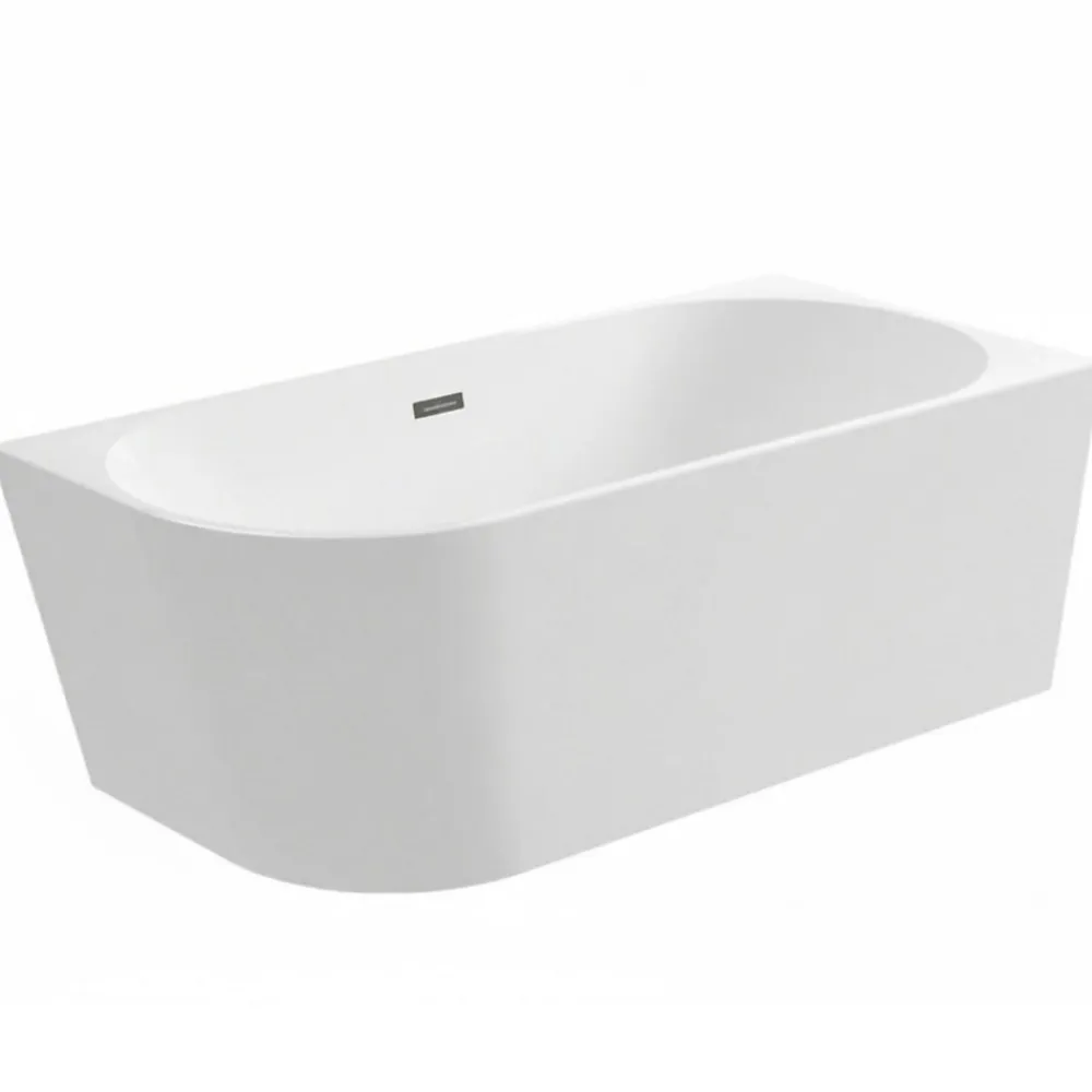 Balneo - baignoire îlot d'angle droite 150x75 cm AVOLA avec cache trop-plein et bonde anthracite