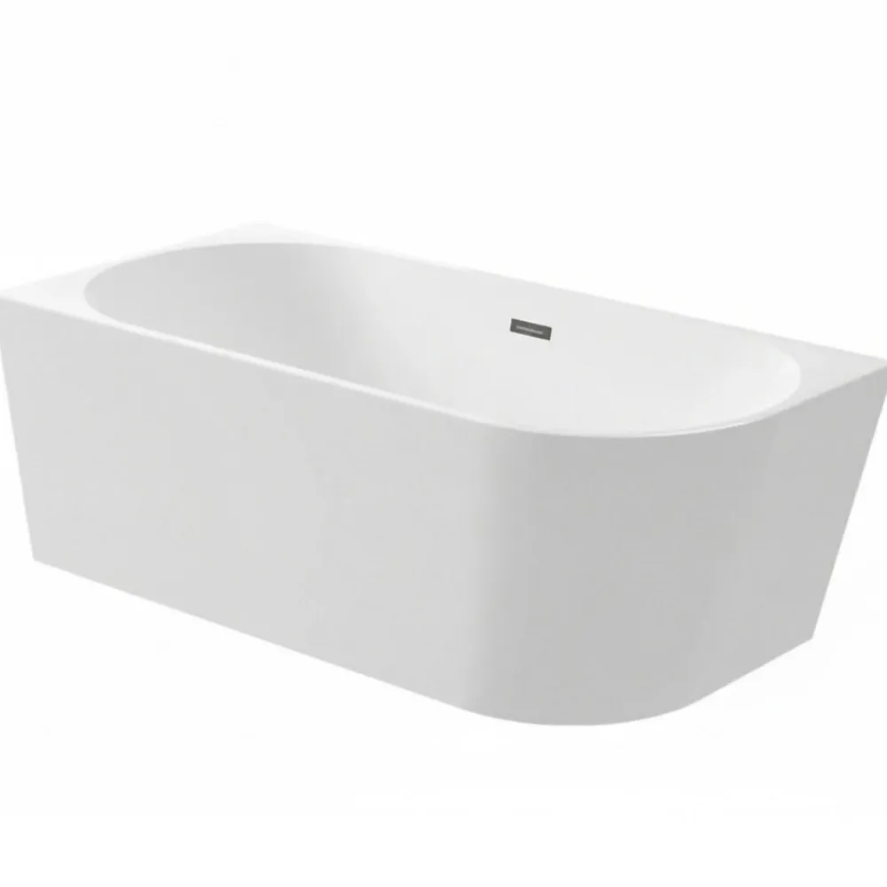 Baignoire Asymétrique|Balneo - baignoire îlot d'angle gauche 150x75 cm AVOLA avec cache trop-plein et bonde anthracite