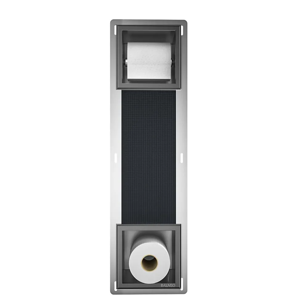 Etagère Salle De Bains|Balneo - range-papier toilette mural encastré WALL-BOX PAPER 2 Gun Metal gris - compartiment de salle de bain intégré dans le mur