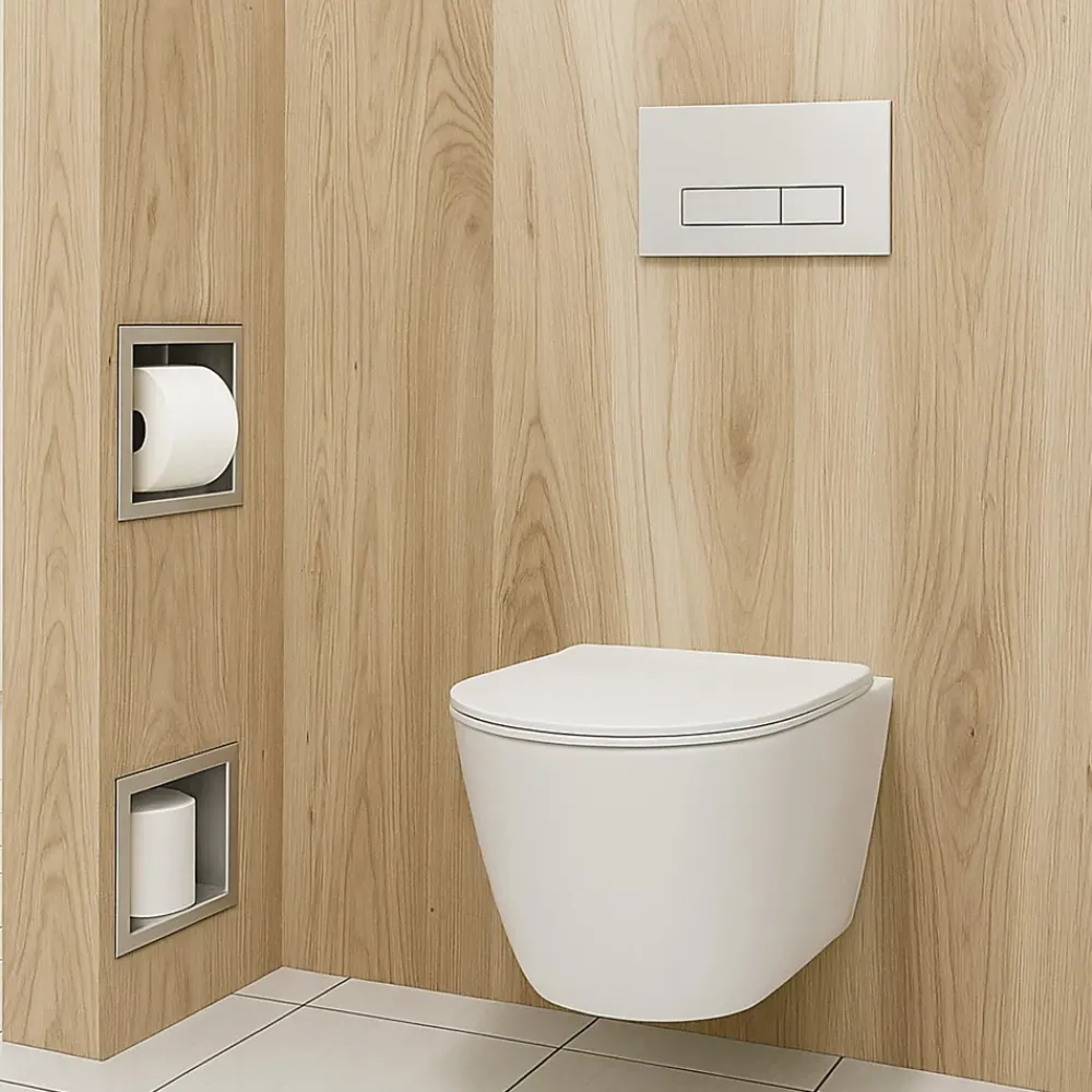 Etagère Salle De Bains|Balneo - range-papier toilette mural encastré WALL-BOX PAPER 2 Gun Metal gris - compartiment de salle de bain intégré dans le mur