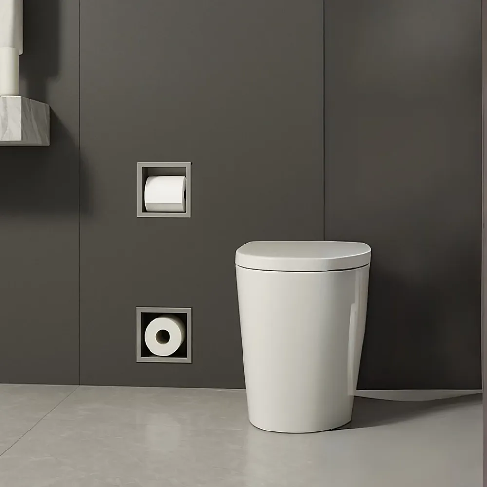 Etagère Salle De Bains|Balneo - range-papier toilette mural encastré WALL-BOX PAPER 2 Gun Metal gris - compartiment de salle de bain intégré dans le mur