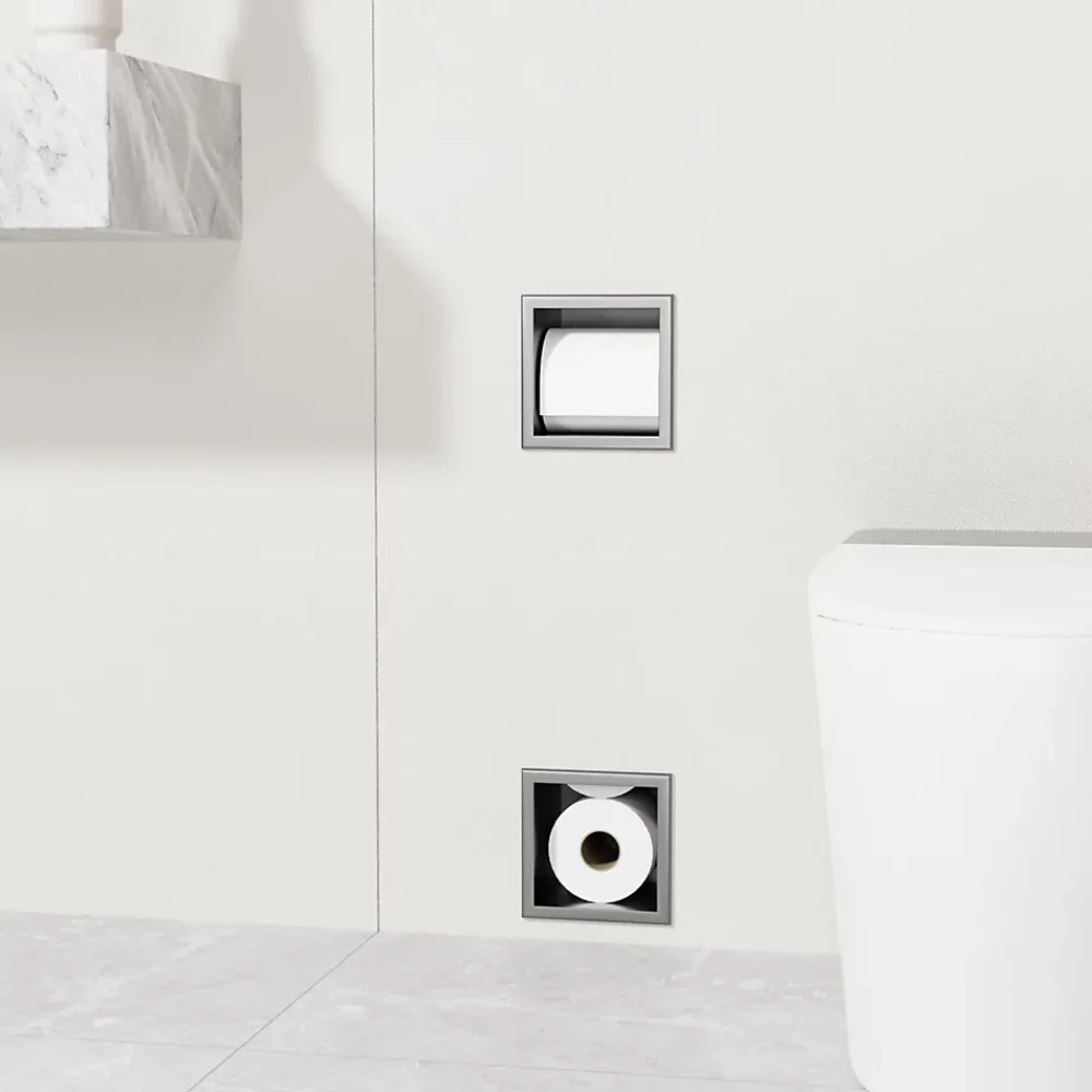Etagère Salle De Bains|Balneo - range-papier toilette mural encastré WALL-BOX PAPER 2 Gun Metal gris - compartiment de salle de bain intégré dans le mur