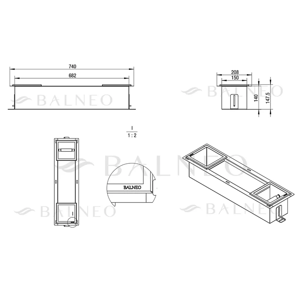 Etagère Salle De Bains|Balneo - range-papier toilette mural encastré WALL-BOX PAPER 2 Gun Metal gris - compartiment de salle de bain intégré dans le mur