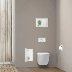 Etagère Salle De Bains|Balneo Armoire encastrée pour brosse WC gauche verre blanc 53,2cm