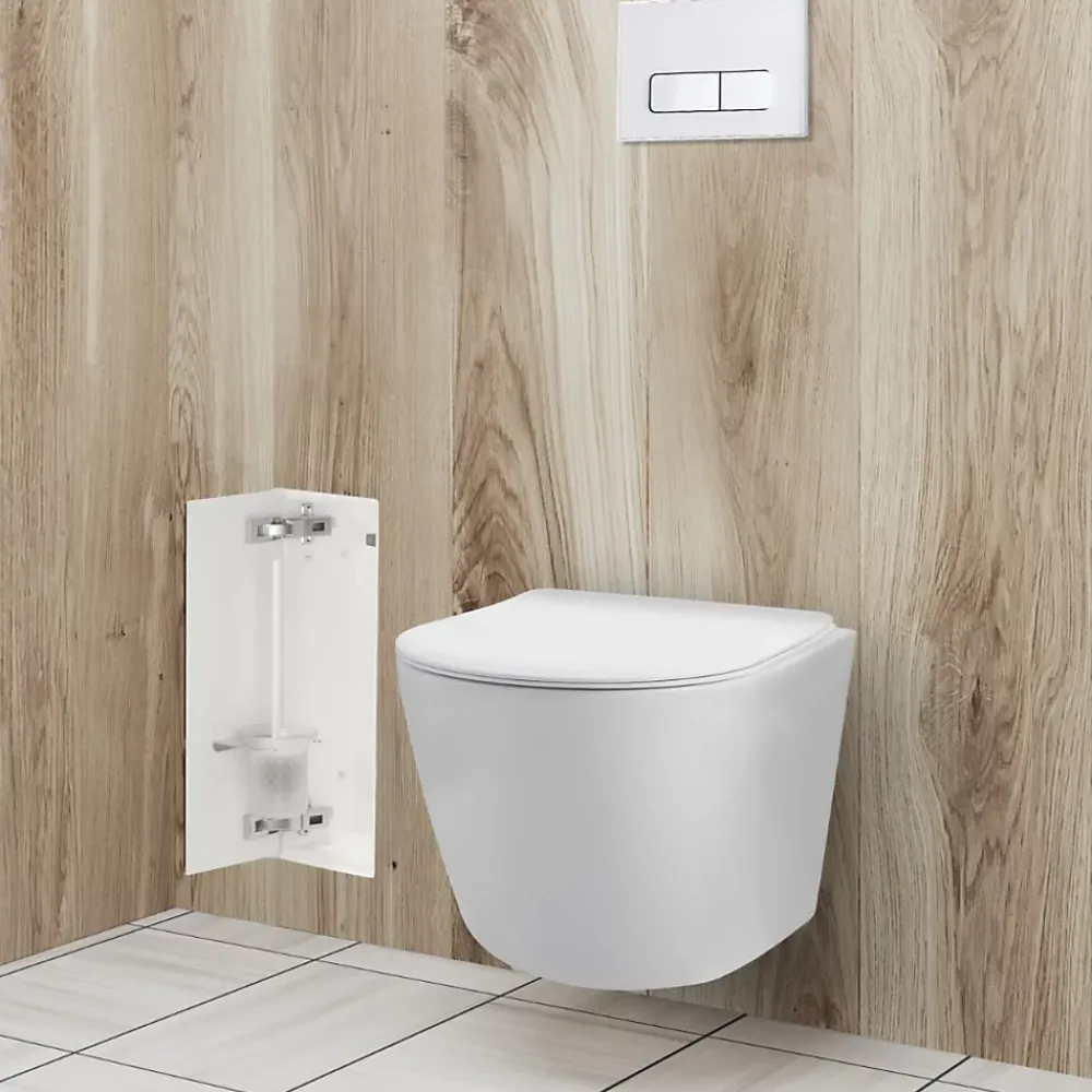 Etagère Salle De Bains|Balneo Armoire encastrée pour brosse WC gauche verre blanc 53,2cm