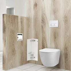 Etagère Salle De Bains|Balneo Armoire encastrée pour brosse WC gauche verre blanc 53,2cm