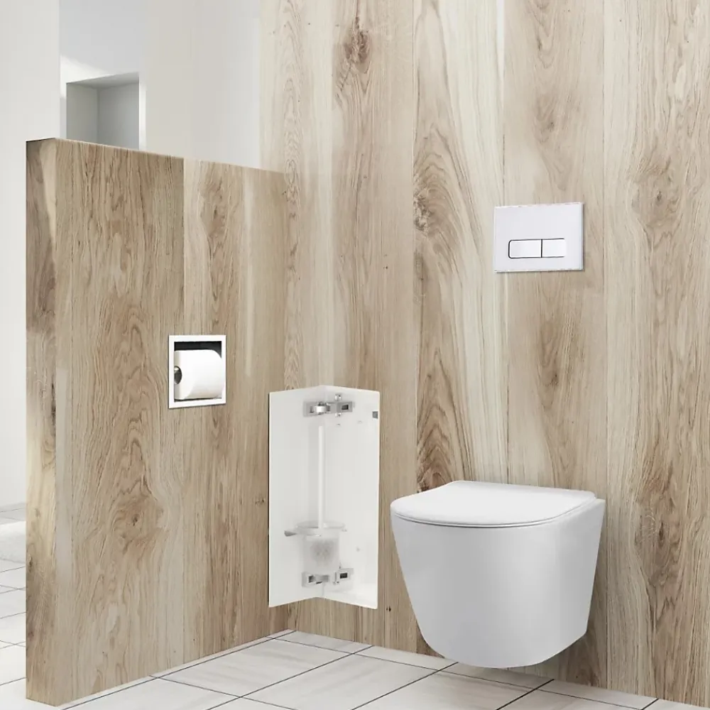 Etagère Salle De Bains|Balneo Armoire encastrée pour brosse WC gauche verre blanc 53,2cm