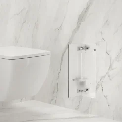 Etagère Salle De Bains|Balneo Armoire encastrée pour brosse WC gauche verre blanc 53,2cm