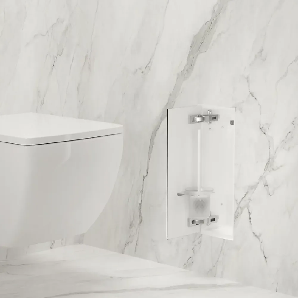 Etagère Salle De Bains|Balneo Armoire encastrée pour brosse WC gauche verre blanc 53,2cm