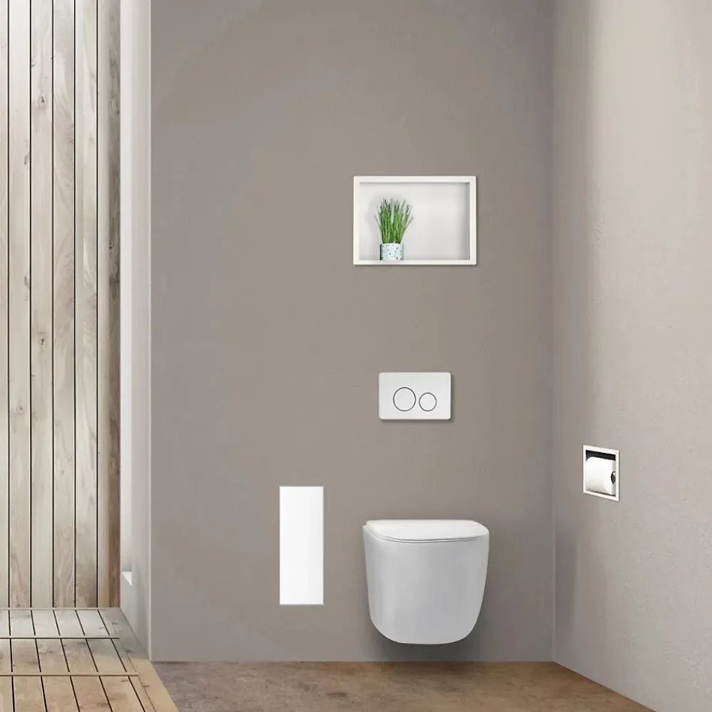 Etagère Salle De Bains|Balneo Armoire encastrée pour brosse WC gauche verre blanc 53,2cm