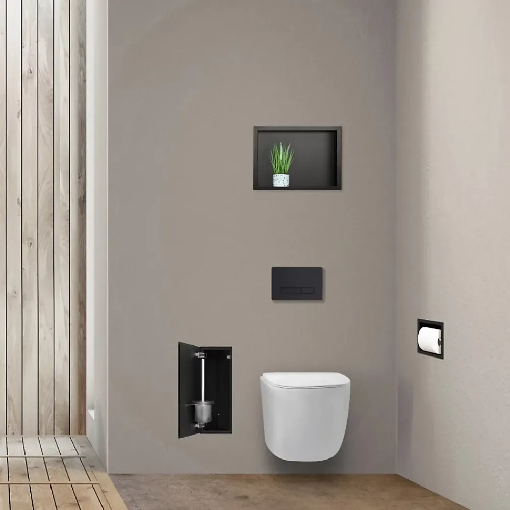 Balneo Armoire encastrée pour brosse WC gauche verre noir