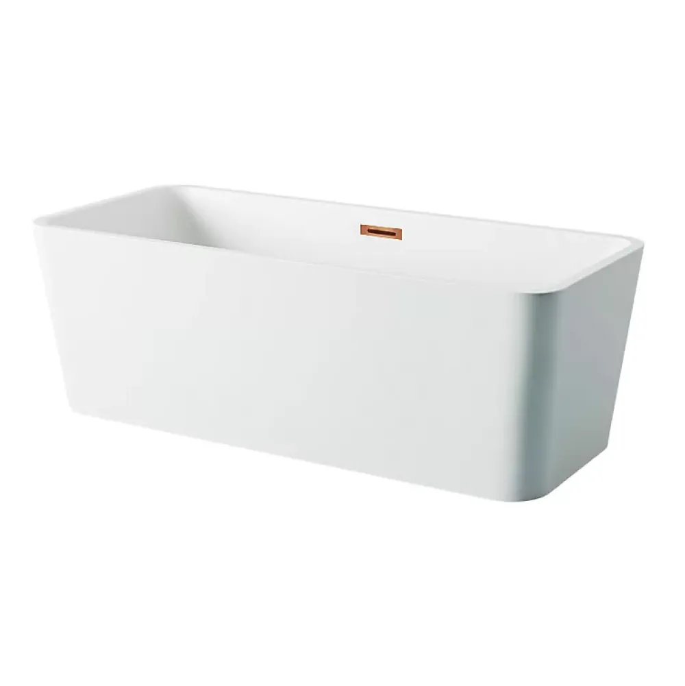 Balneo Baignoire autoportante 170x80cm, rectangulaire, accessoires cuivre, Acrylique thermoformé 3.5mm, avec pieds réglables, ROMA