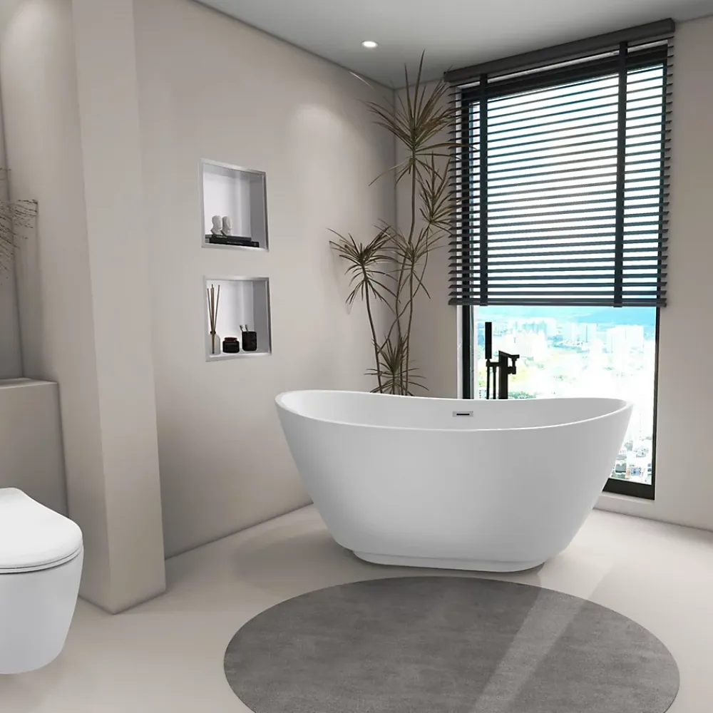 Baignoire Îlot|Balneo Baignoire autoportante 170x72cm, accessoires inox, Acrylique thermoformé 3.5mm, avec pieds réglables, PARMA