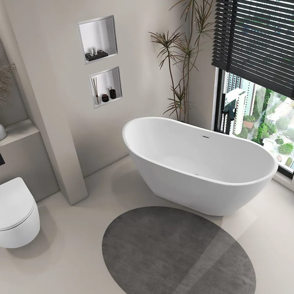 Baignoire Îlot|Balneo Baignoire autoportante 170x72cm, accessoires inox, Acrylique thermoformé 3.5mm, avec pieds réglables, PARMA