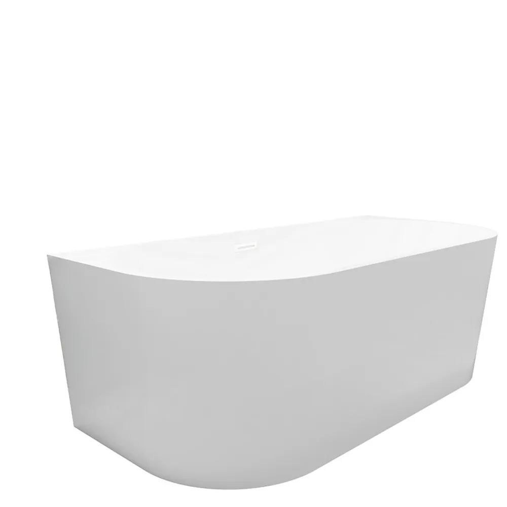 Balneo Baignoire blance semi-îlot Murale 150x75cm, accessoires blanc, Acrylique thermoformé 3.5mm, avec pieds réglables, VIVA