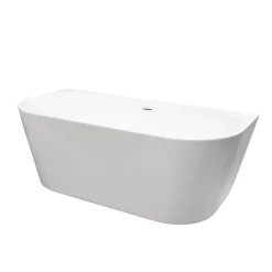 Balneo Baignoire blance semi-îlot Murale 150x75cm, accessoires blanc, Acrylique thermoformé 3.5mm, avec pieds réglables, VIVA