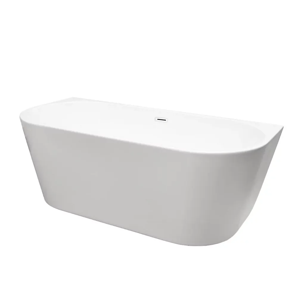 Balneo Baignoire blance semi-îlot Murale 150x75cm, accessoires blanc, Acrylique thermoformé 3.5mm, avec pieds réglables, VIVA