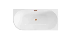Baignoire Asymétrique|Balneo Baignoire semi-îlot Murale 170x80cm droite, accessoires cuivre, Acrylique thermoformé 3.5mm, avec pieds réglables, AVOLA