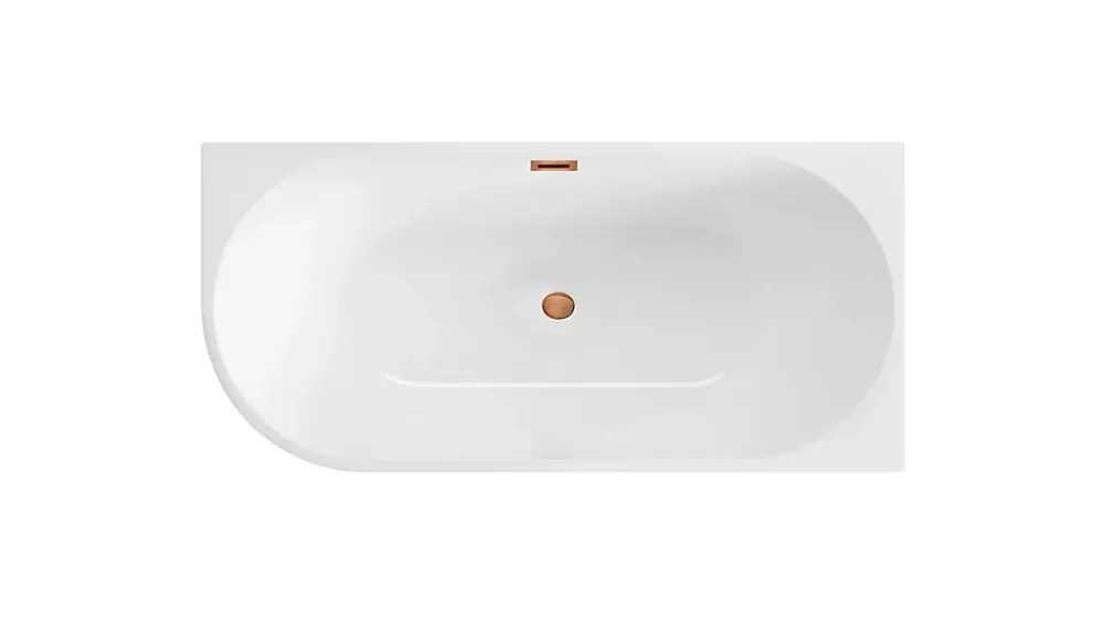 Baignoire Asymétrique|Balneo Baignoire semi-îlot Murale 170x80cm droite, accessoires cuivre, Acrylique thermoformé 3.5mm, avec pieds réglables, AVOLA