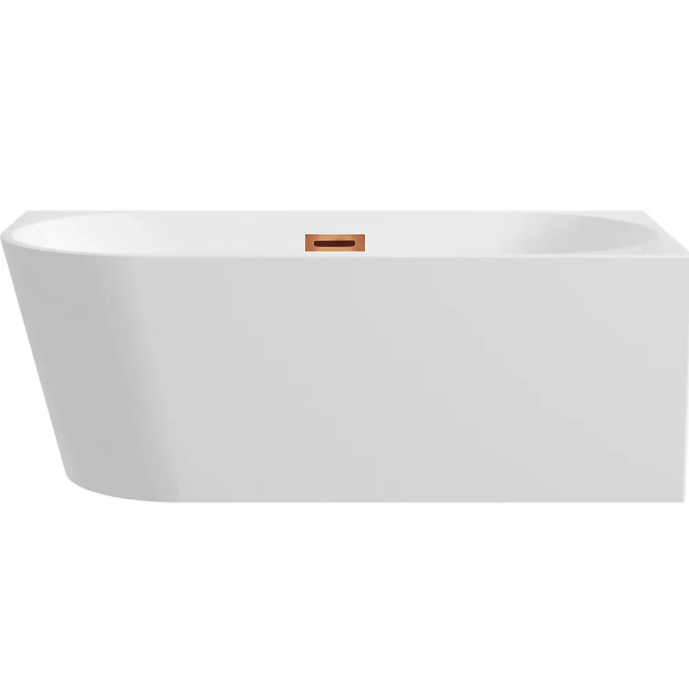 Baignoire Asymétrique|Balneo Baignoire semi-îlot Murale 170x80cm droite, accessoires cuivre, Acrylique thermoformé 3.5mm, avec pieds réglables, AVOLA