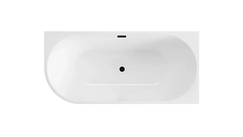 Balneo Baignoire semi-îlot Murale 160x80cm droite, accessoires noir, Acrylique thermoformé 3.5mm, avec pieds réglables, AVOLA