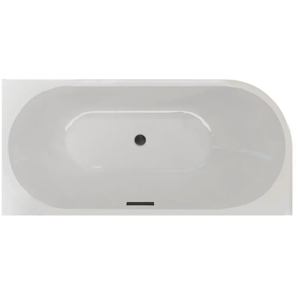 Balneo Baignoire semi-îlot Murale 160x80cm droite, accessoires noir, Acrylique thermoformé 3.5mm, avec pieds réglables, AVOLA