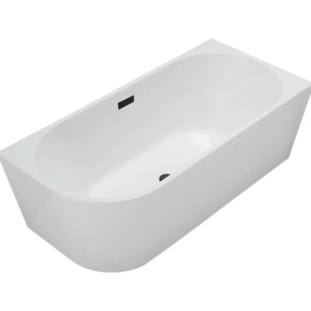 Balneo Baignoire semi-îlot Murale 160x80cm droite, accessoires noir, Acrylique thermoformé 3.5mm, avec pieds réglables, AVOLA