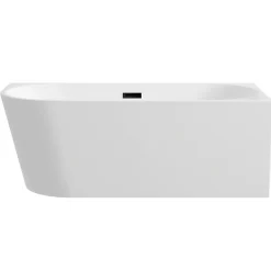 Balneo Baignoire semi-îlot Murale 160x80cm droite, accessoires noir, Acrylique thermoformé 3.5mm, avec pieds réglables, AVOLA