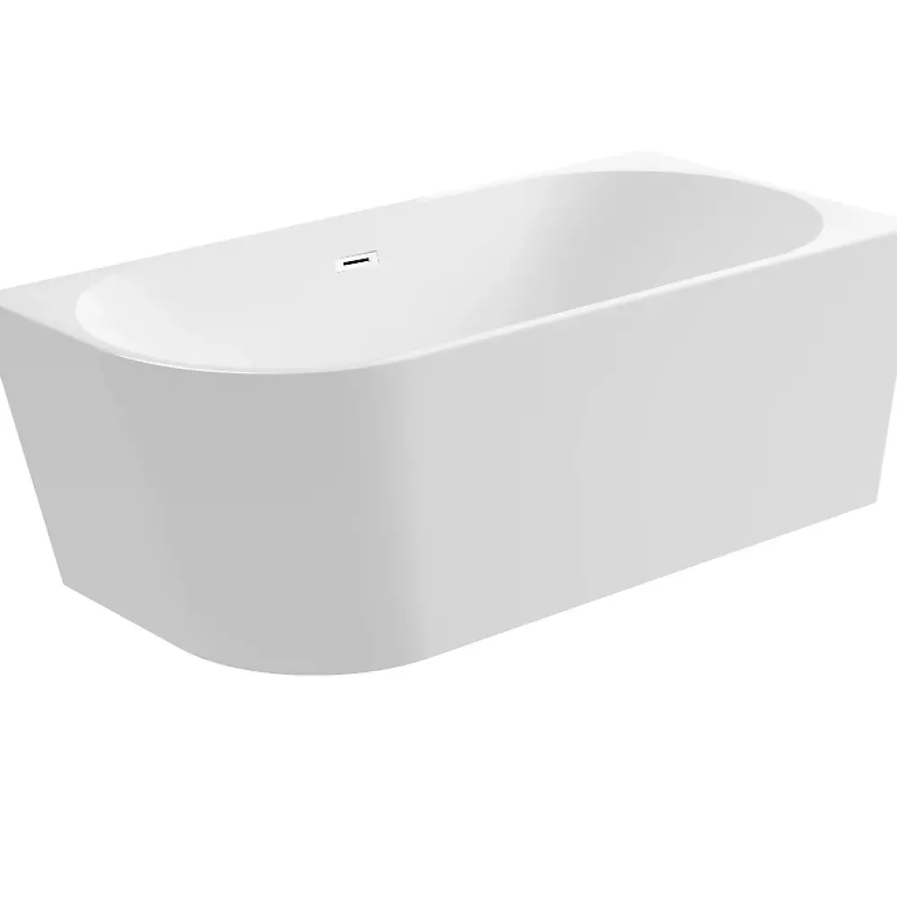 Balneo Baignoire semi-îlot Murale 170x80cm droite, accessoires blanc, Acrylique thermoformé 3.5mm, avec pieds réglables, AVOLA