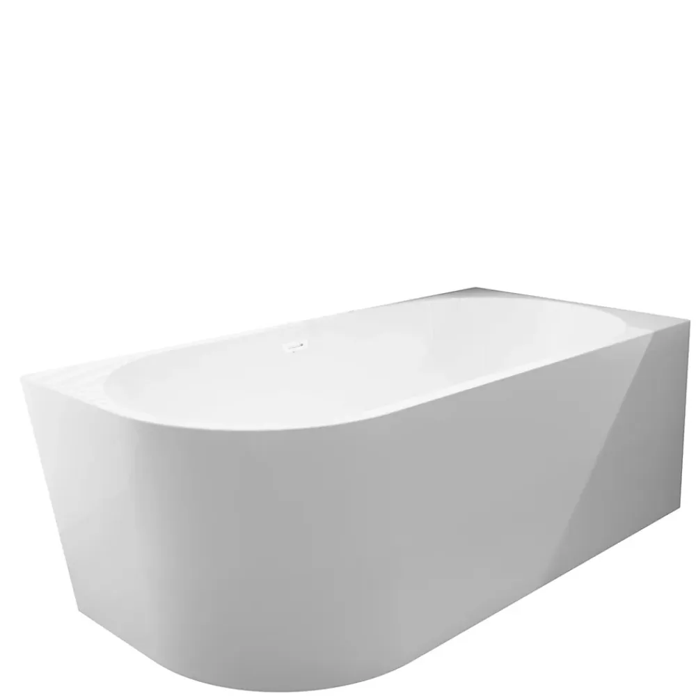 Balneo Baignoire semi-îlot Murale 170x80cm droite, accessoires blanc, Acrylique thermoformé 3.5mm, avec pieds réglables, AVOLA