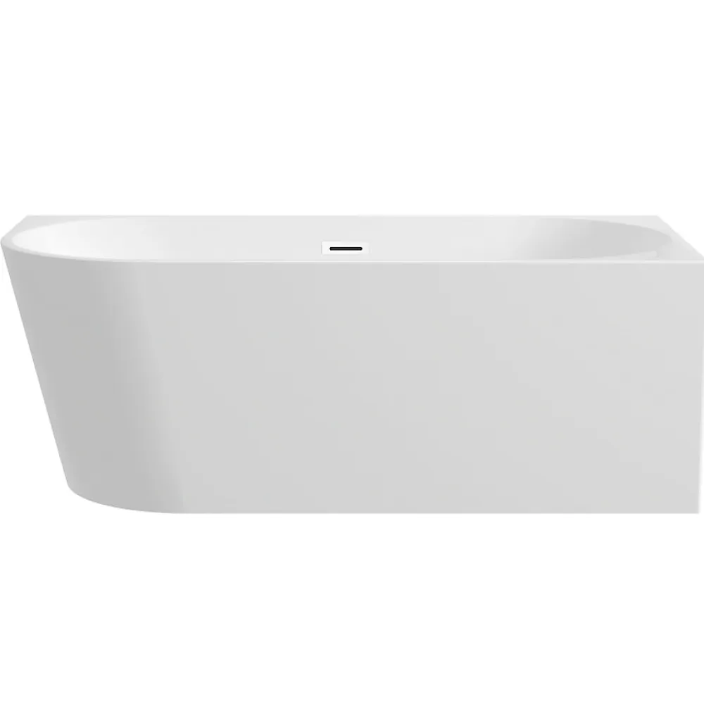Balneo Baignoire semi-îlot Murale 170x80cm droite, accessoires blanc, Acrylique thermoformé 3.5mm, avec pieds réglables, AVOLA
