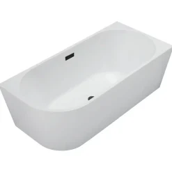 Balneo Baignoire semi-îlot Murale 170x80cm droite, accessoires noir, Acrylique thermoformé 3.5mm, avec pieds réglables, AVOLA