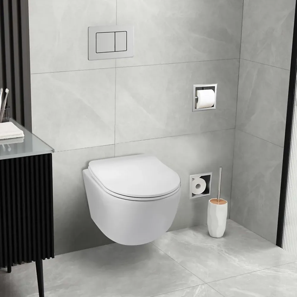 Wc Suspendu|Balneo Cuvette WC suspendue LUNA blanche Tornado avec abattant à fermeture ralentie