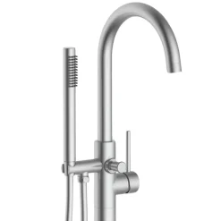 Colonne De Baignoire|Balneo Robinet de baignoire autoportant argent brossé Acier inoxydable - Mitigeur sur pied pour baignoire CASCADE