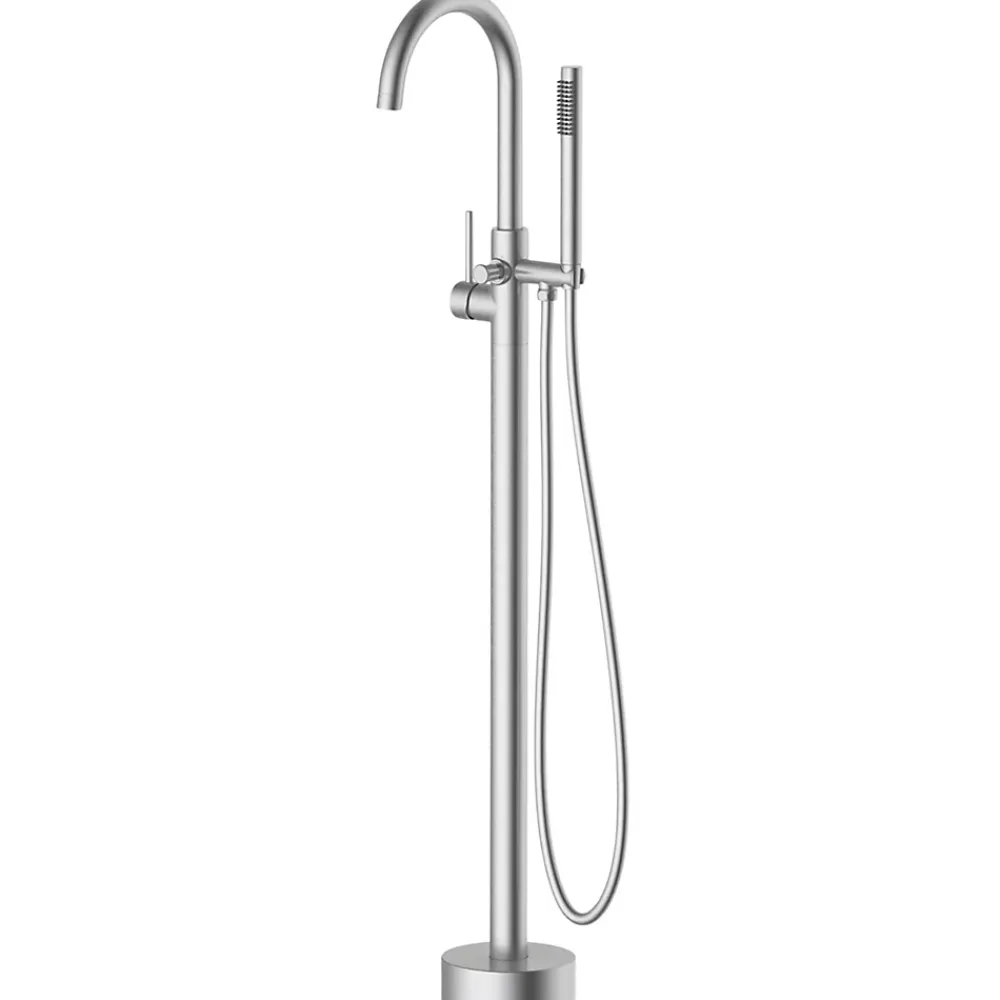 Colonne De Baignoire|Balneo Robinet de baignoire autoportant argent brossé Acier inoxydable - Mitigeur sur pied pour baignoire CASCADE