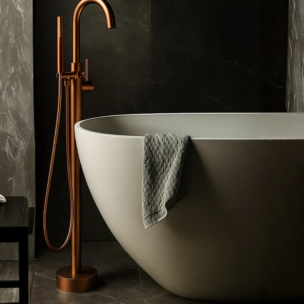 Balneo Robinet de baignoire autoportant cuivre Acier inoxydable - Mitigeur sur pied pour baignoire CASCADE