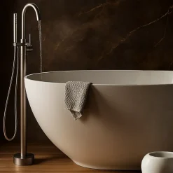 Colonne De Baignoire|Balneo Robinet de baignoire autoportant GUN METAL gris foncé Acier inoxydable - Mitigeur sur pied pour baignoire CASCADE