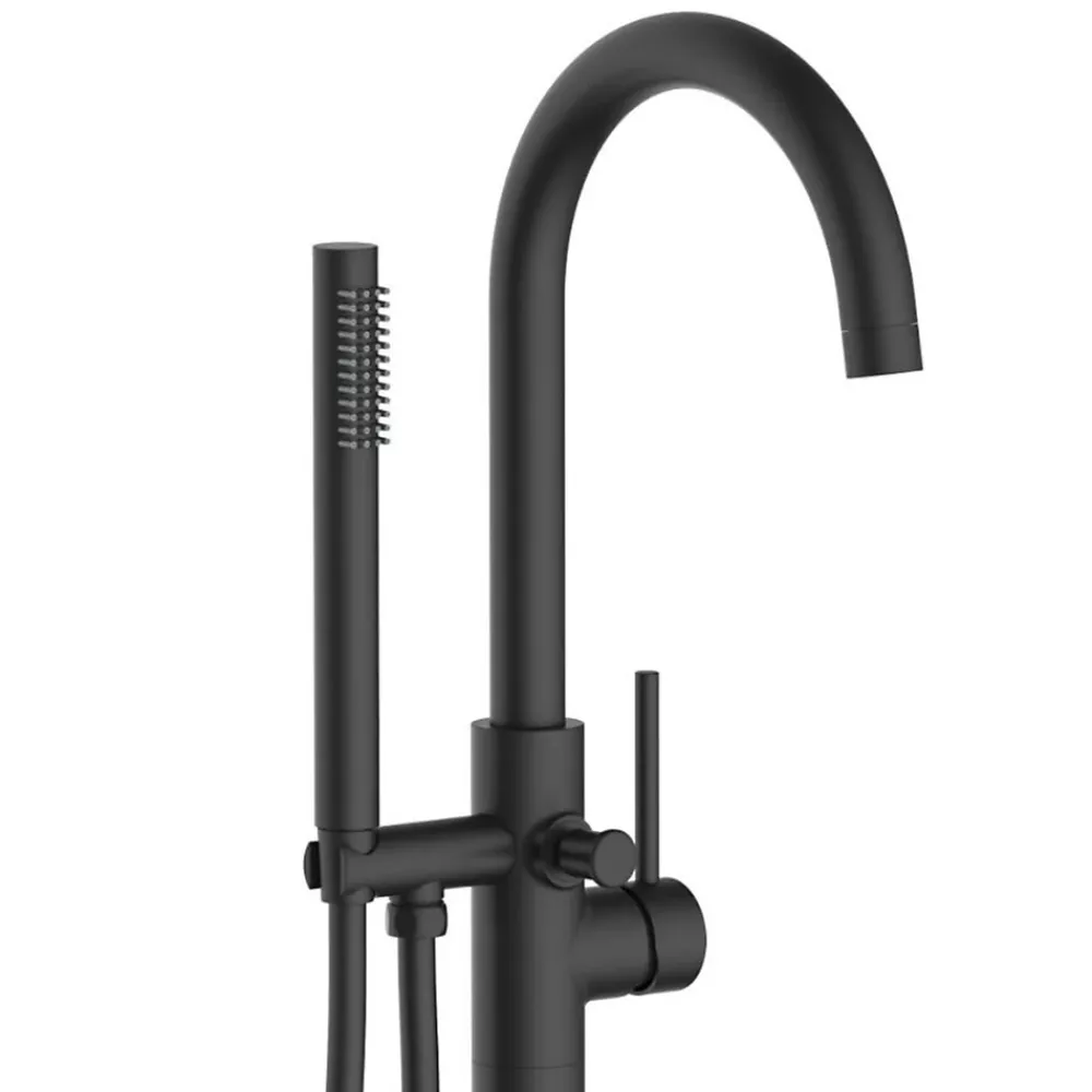 Balneo Robinet de baignoire autoportant noir Acier inoxydable - Mitigeur sur pied pour baignoire CASCADE
