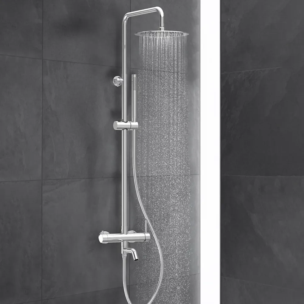 Balneo Système de douche avec pommeau de pluie argent Acier inoxydable - Mitigeur de douche avec douchette CASCADE CHROME