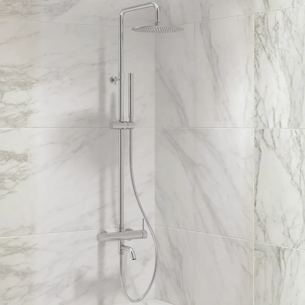 Balneo Système de douche avec pommeau de pluie argent Acier inoxydable - Mitigeur de douche avec douchette CASCADE CHROME