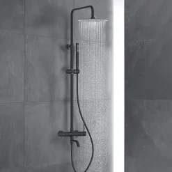 Balneo Système de douche avec pommeau de pluie noir Acier inoxydable - Mitigeur de douche avec douchette CASCADE