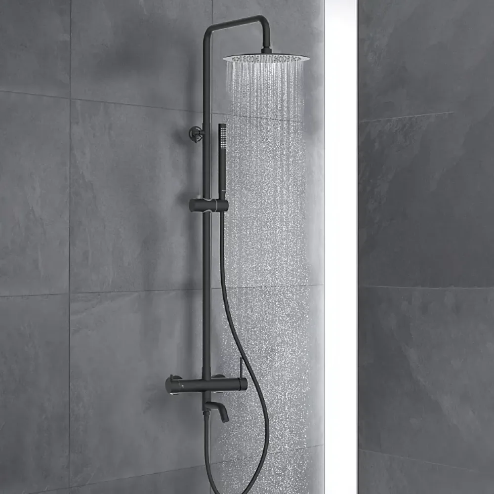 Balneo Système de douche avec pommeau de pluie noir Acier inoxydable - Mitigeur de douche avec douchette CASCADE