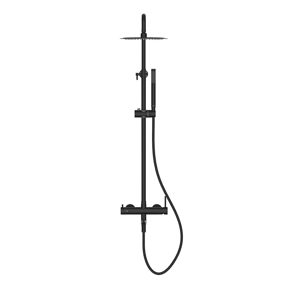 Balneo Système de douche avec pommeau de pluie noir Acier inoxydable - Mitigeur de douche avec douchette CASCADE