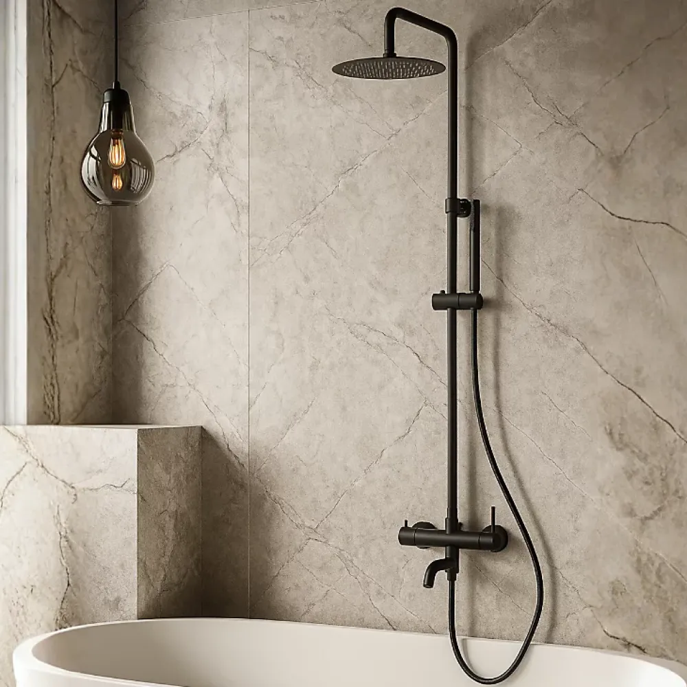 Balneo Système de douche avec pommeau de pluie noir Acier inoxydable - Mitigeur de douche avec douchette CASCADE