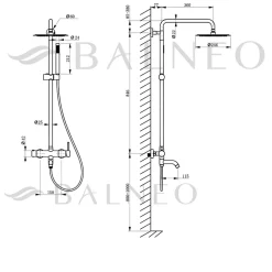 Balneo Système de douche avec pommeau de pluie noir Acier inoxydable - Mitigeur de douche avec douchette CASCADE