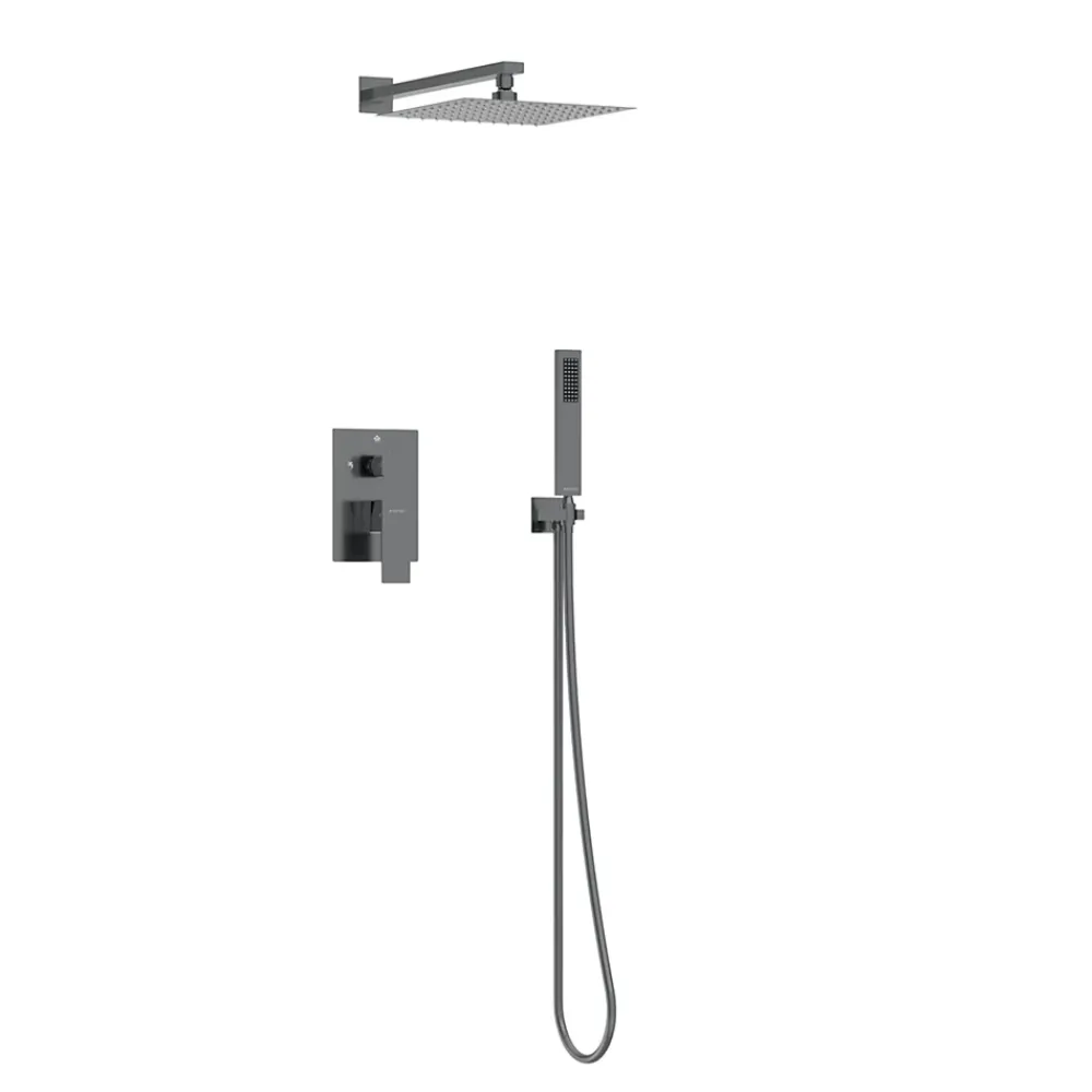 Balneo Système de douche avec pommeau de pluie GUN METAL gris foncé Acier inoxydable - Mitigeur de douche avec douchette CASCADE