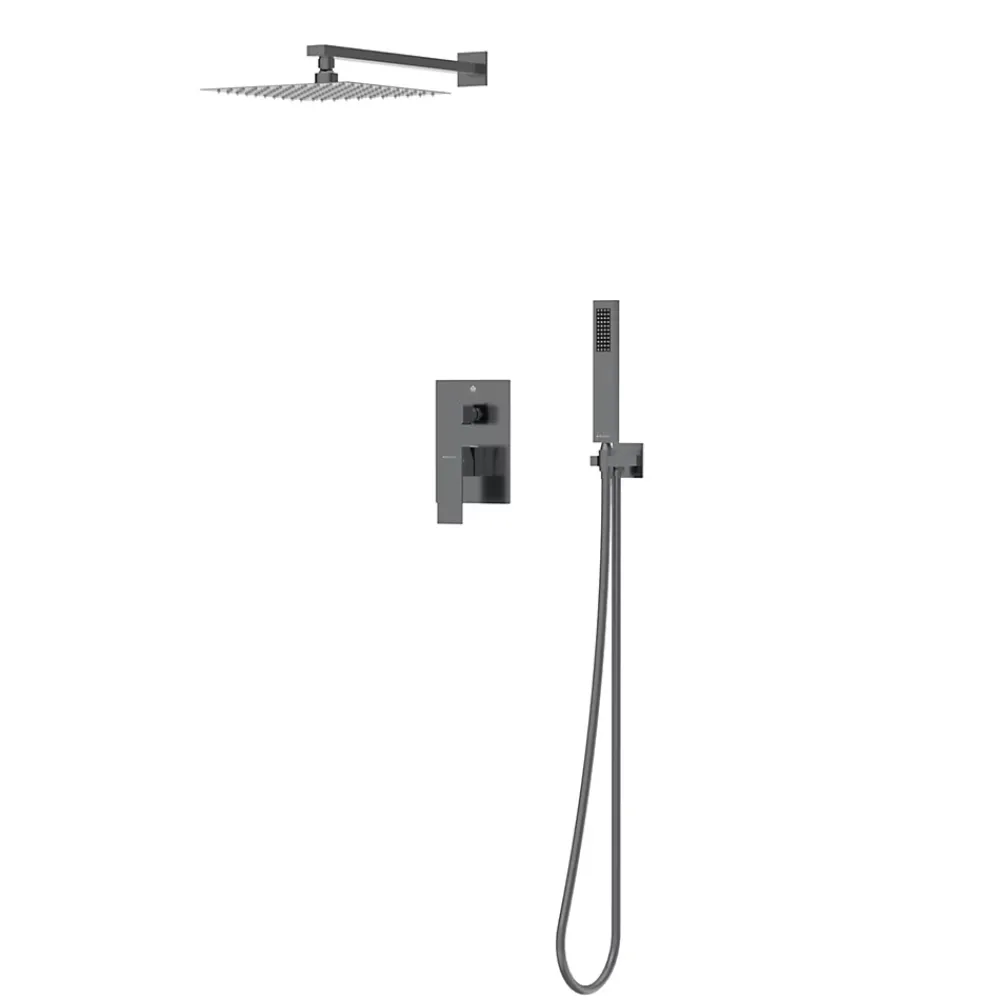 Balneo Système de douche avec pommeau de pluie GUN METAL gris foncé Acier inoxydable - Mitigeur de douche avec douchette CASCADE